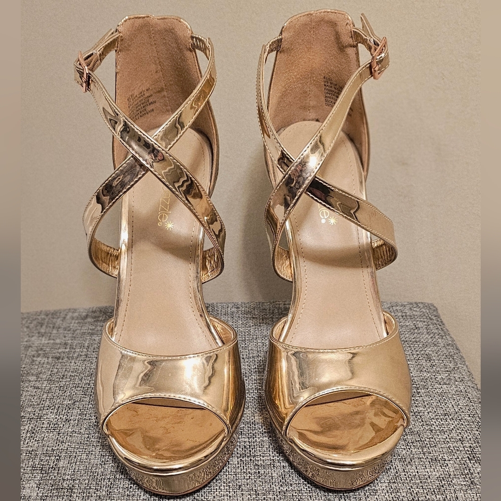 Shiny Gold Strappy Heels